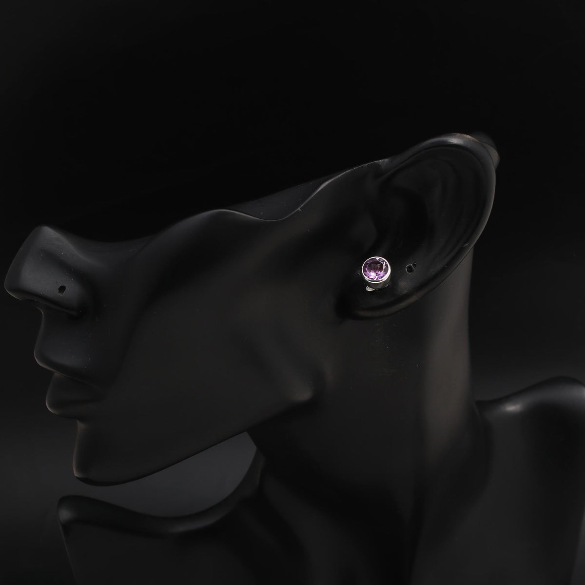 925 Silver Round Amethyst Stud Earrings