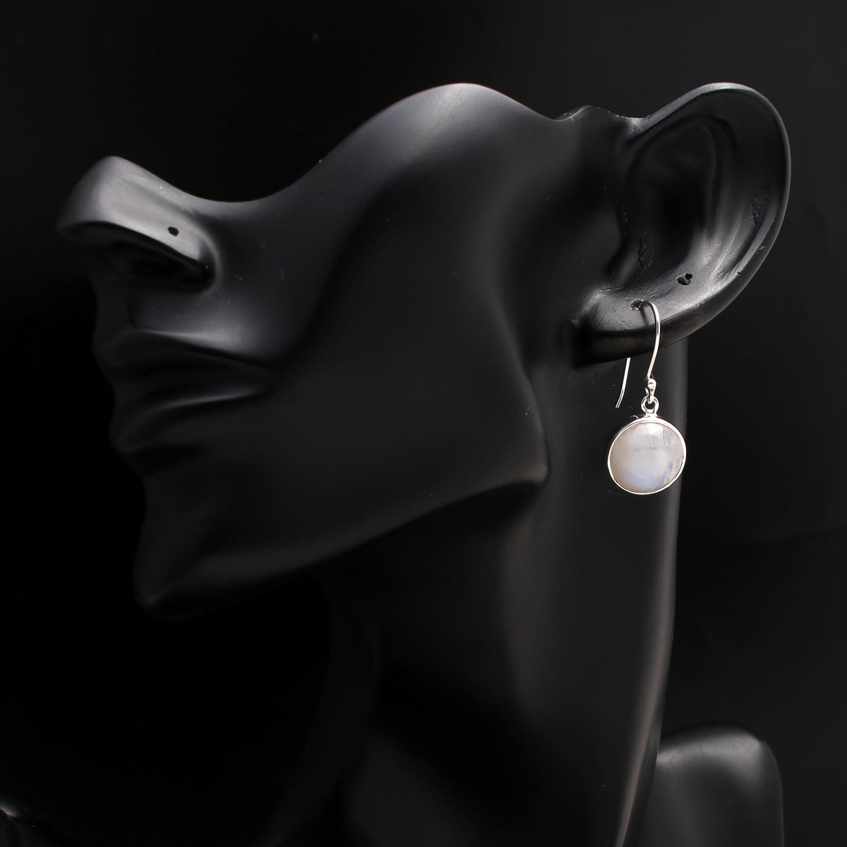 925 Silver Round Moonstone Dangle Earrings