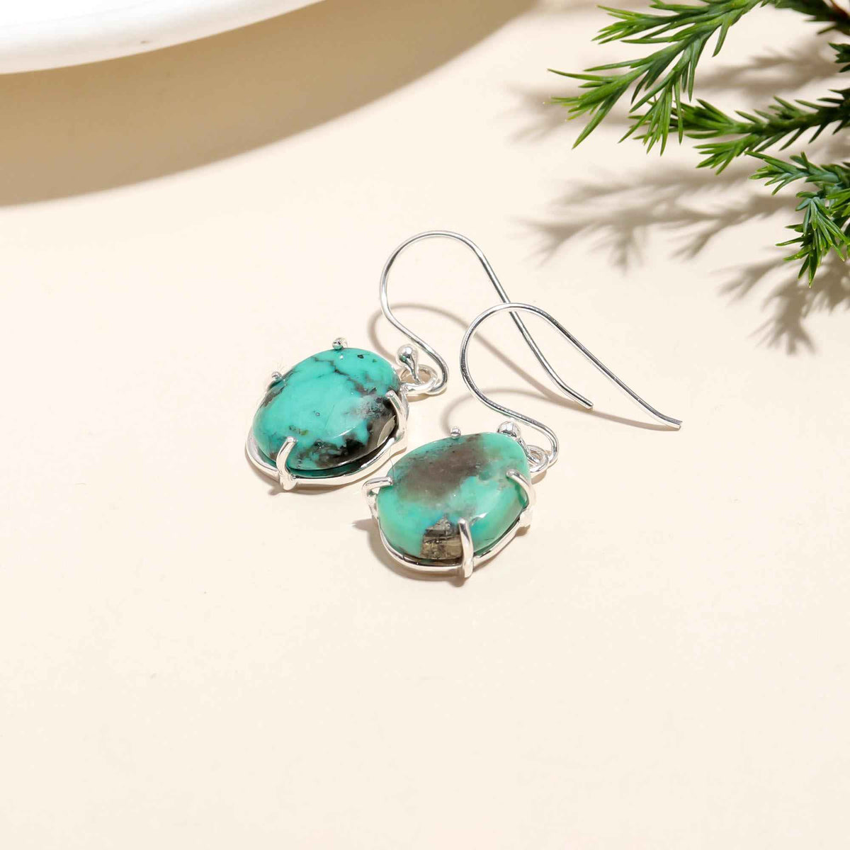 The Earthy Horizon: Organic Turquoise & Silver Drop Earrings