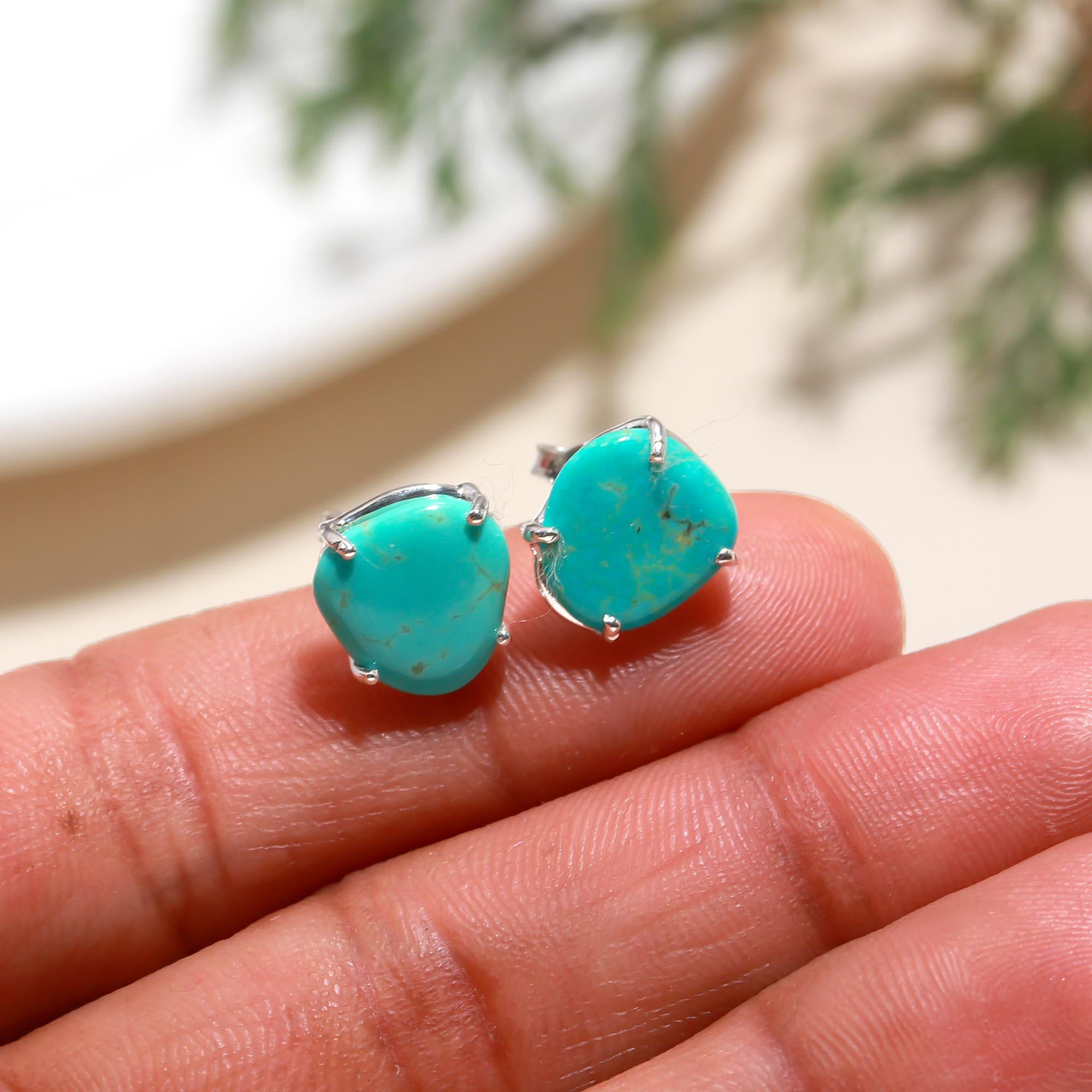 The Coastal Azure: Organic Turquoise & Silver Stud Earrings
