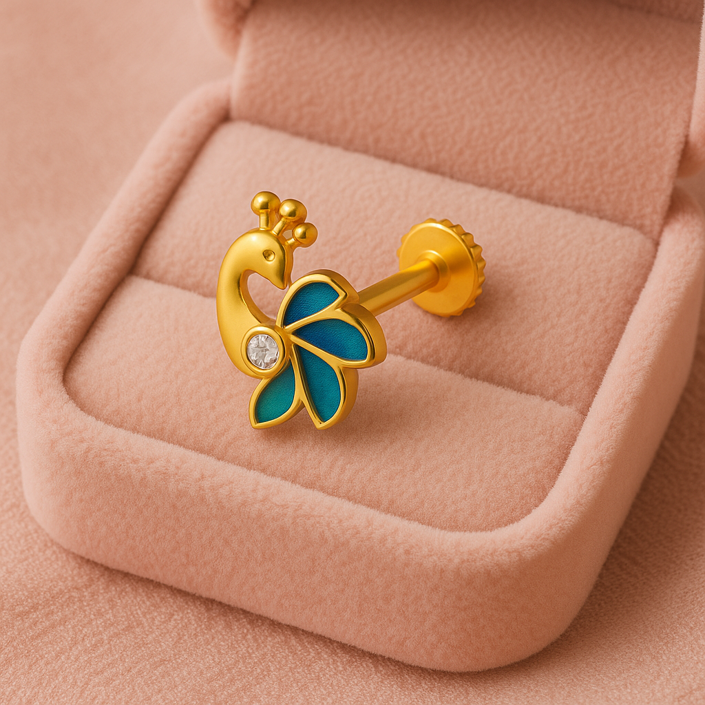 925 Sterling Silver Gold Plated Peacock Enamel Nose Pin