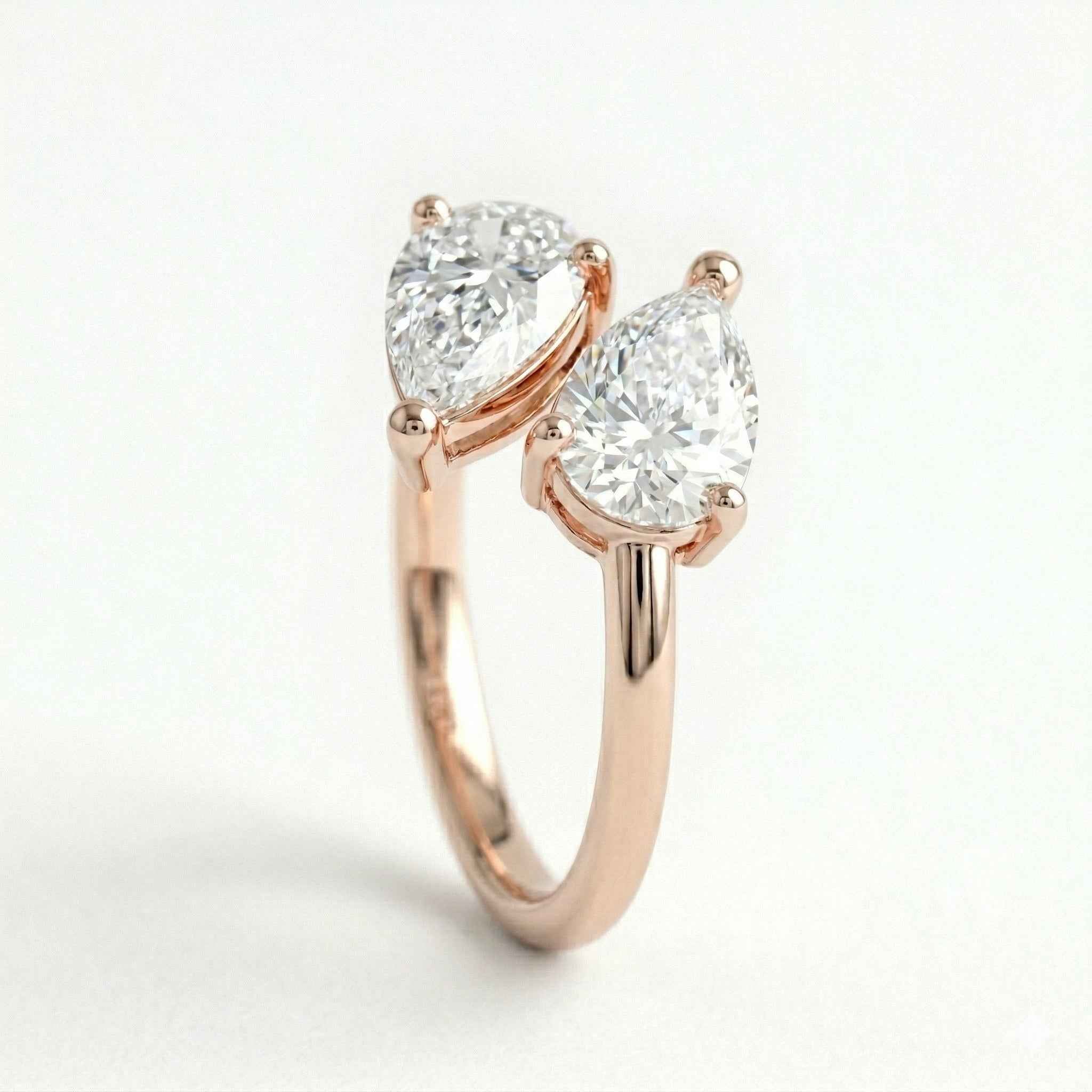 The Toi et Moi: Dual Pear Moissanite Gold Bypass Ring