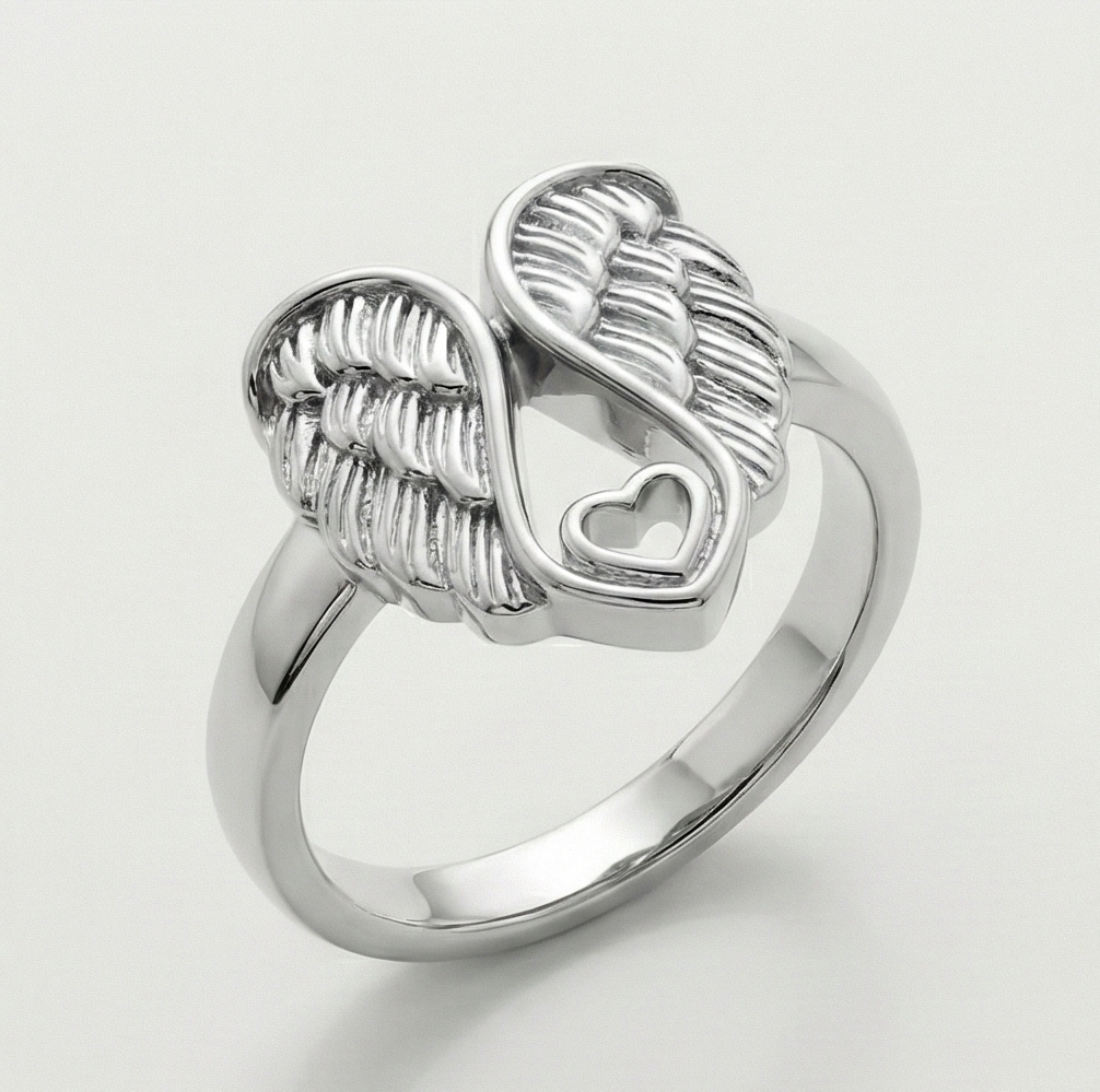 The Guardian’s Heart: Angel Wing Heart Silver Ring