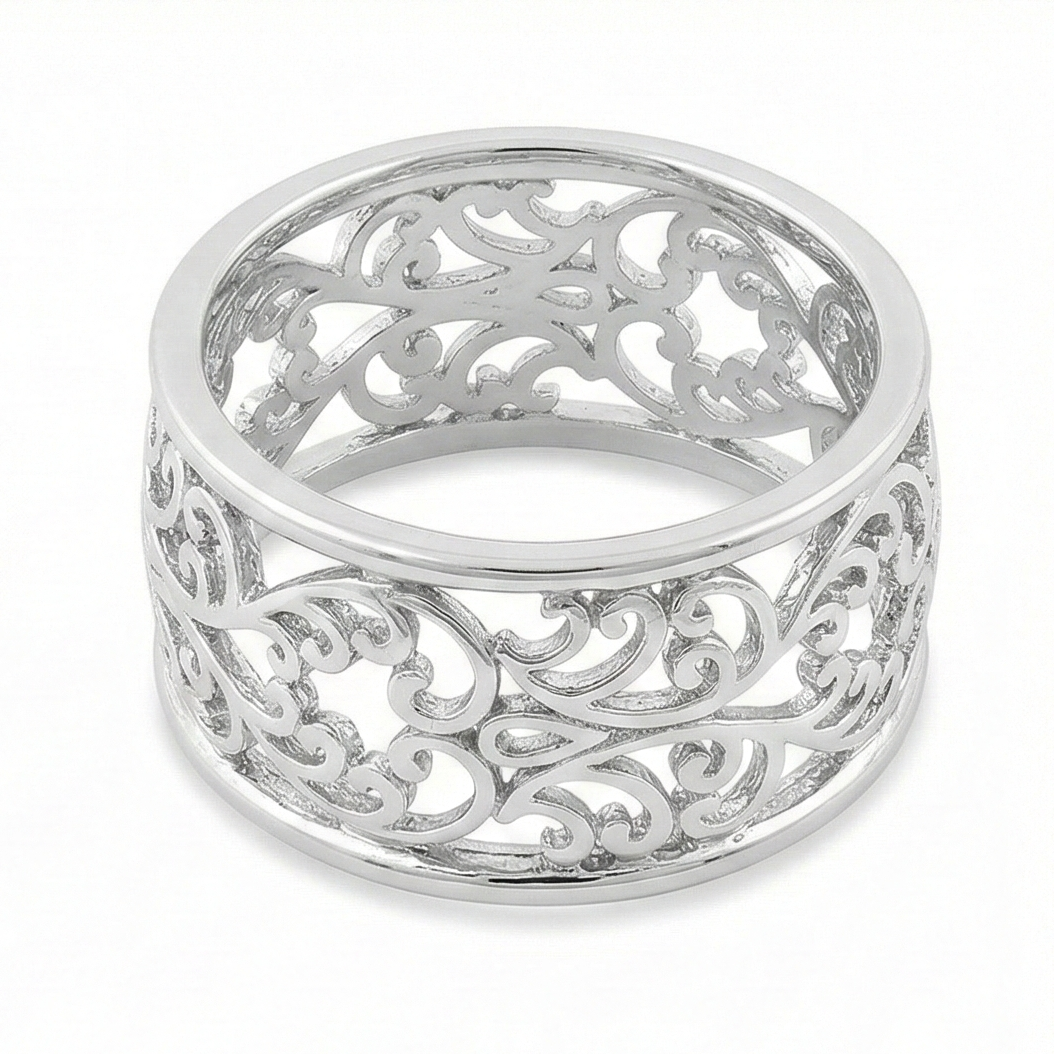The Victorian Scroll: Openwork Filigree Silver Ring