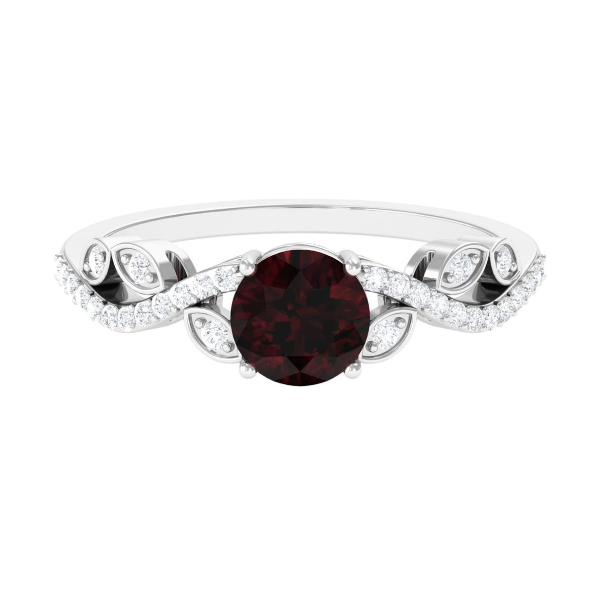 The Crimson Vine: Red Garnet & Moissanite Twist Ring