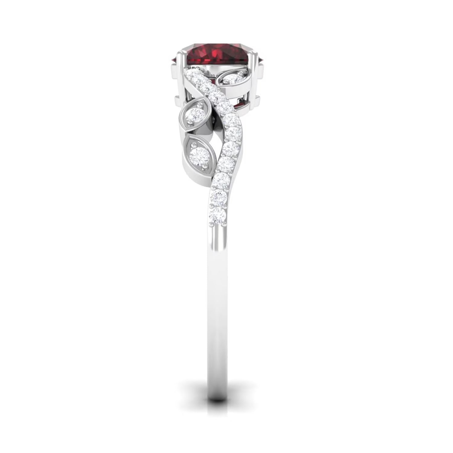 The Crimson Vine: Red Garnet & Moissanite Twist Ring