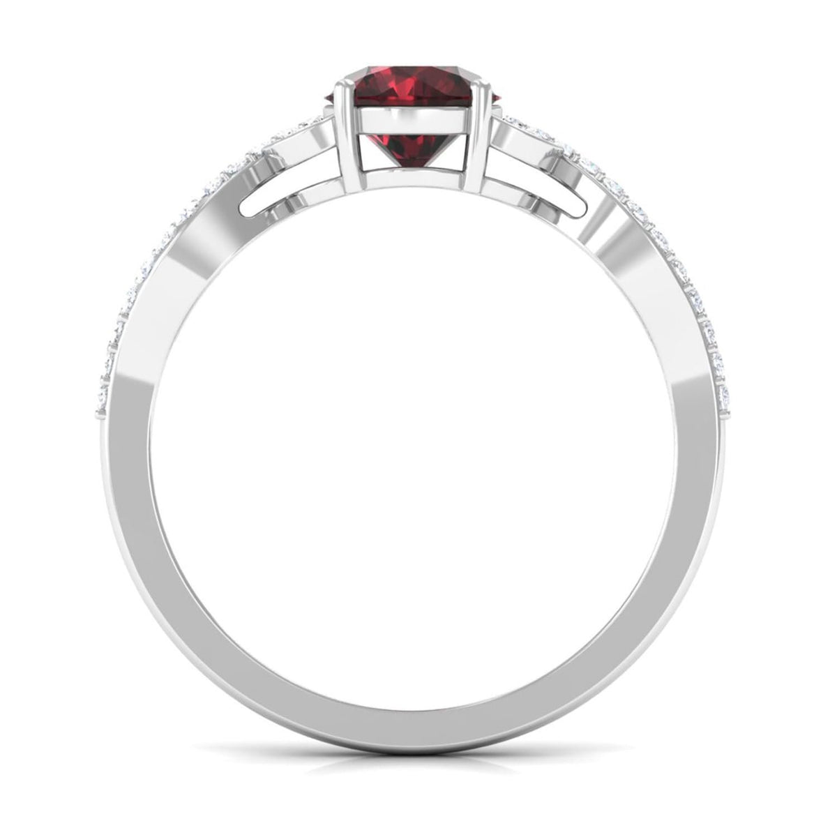 The Crimson Vine: Red Garnet & Moissanite Twist Ring