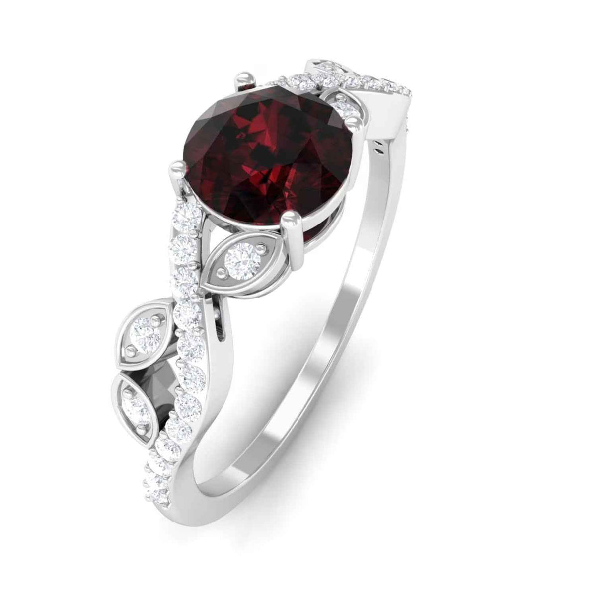 The Crimson Vine: Red Garnet & Moissanite Twist Ring