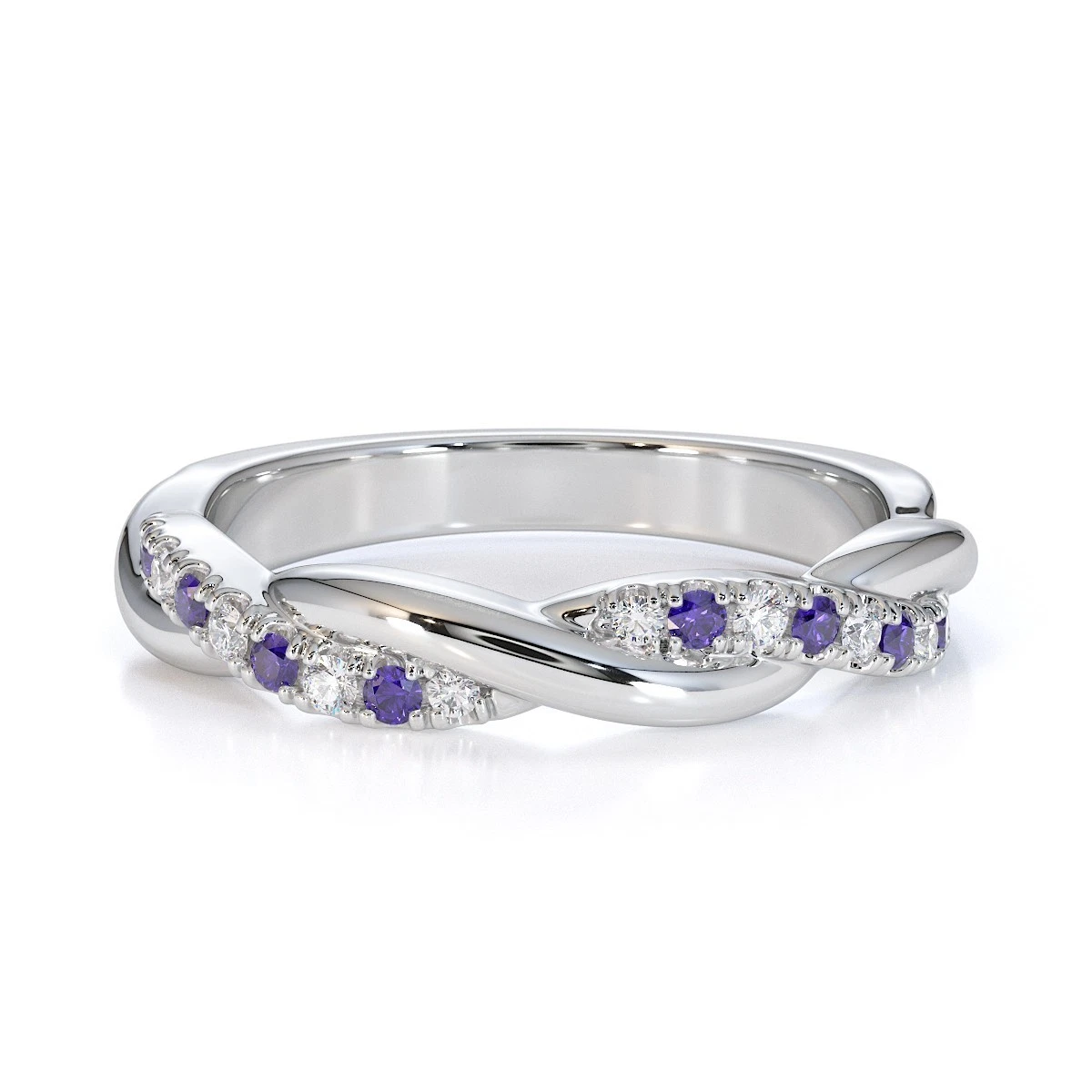 The Cosmic Weave: Iolite & Moissanite Twisted Band
