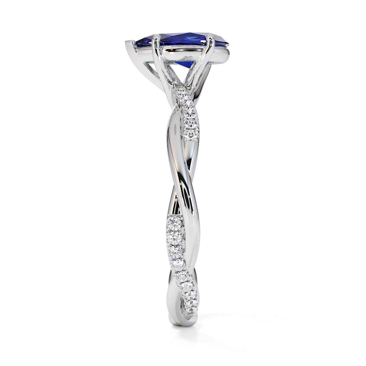 The Azure Drop: 1.00ct Pear Tanzanite Twisted Promise Ring