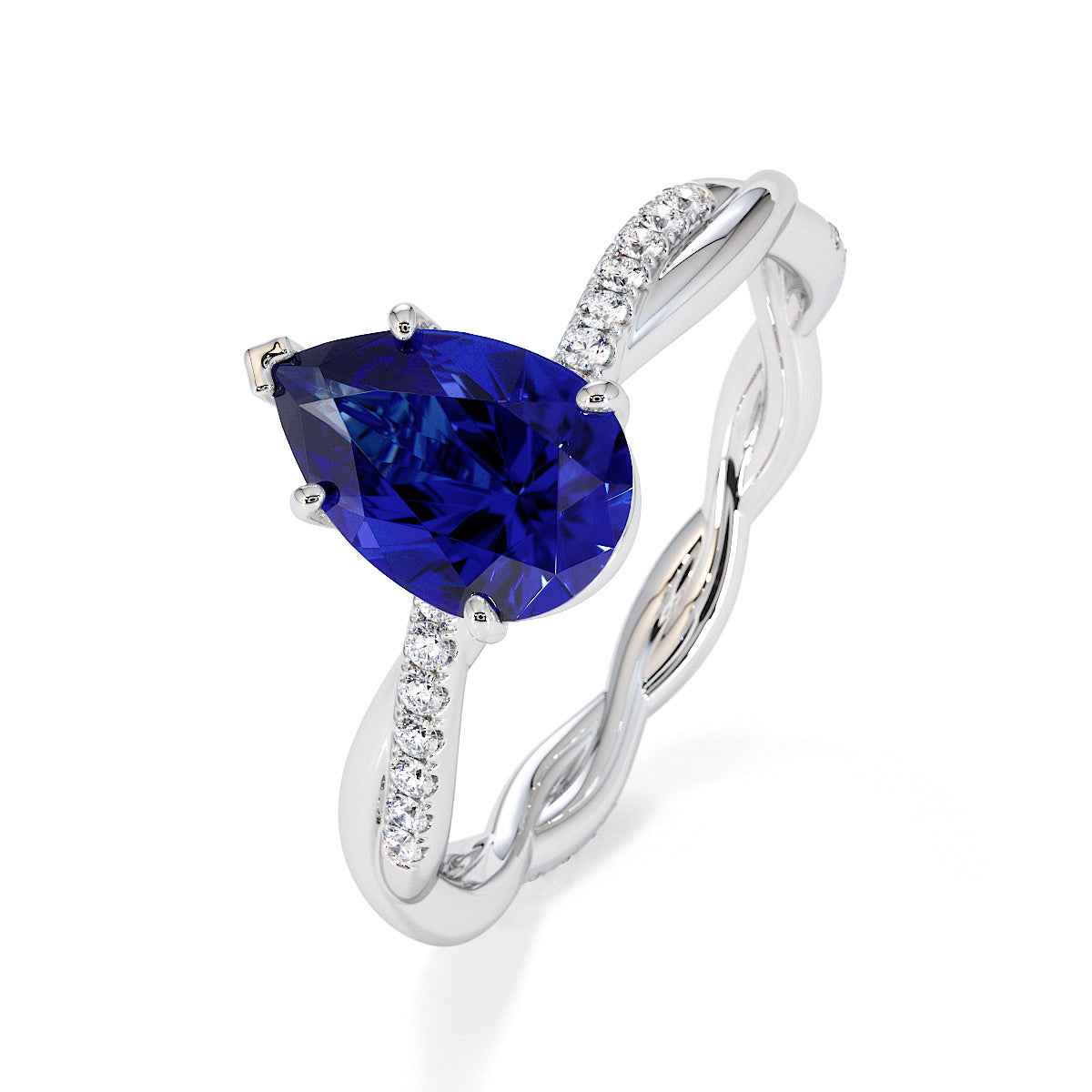 The Azure Drop: 1.00ct Pear Tanzanite Twisted Promise Ring