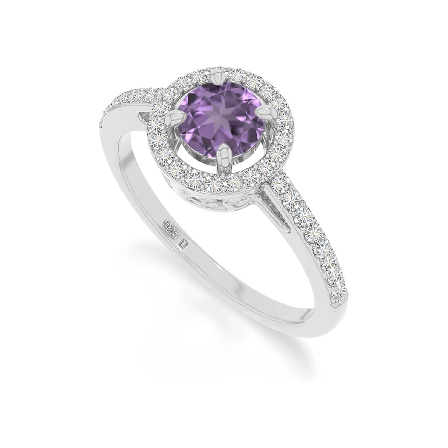 The Regal Violet: Round Amethyst & Moissanite Halo Ring