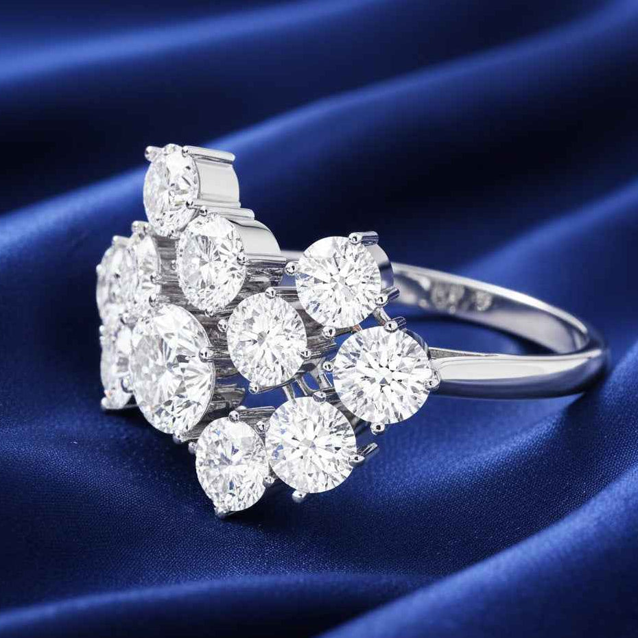 The Starlight Burst: 4.14ct Round Moissanite Cluster Statement Ring