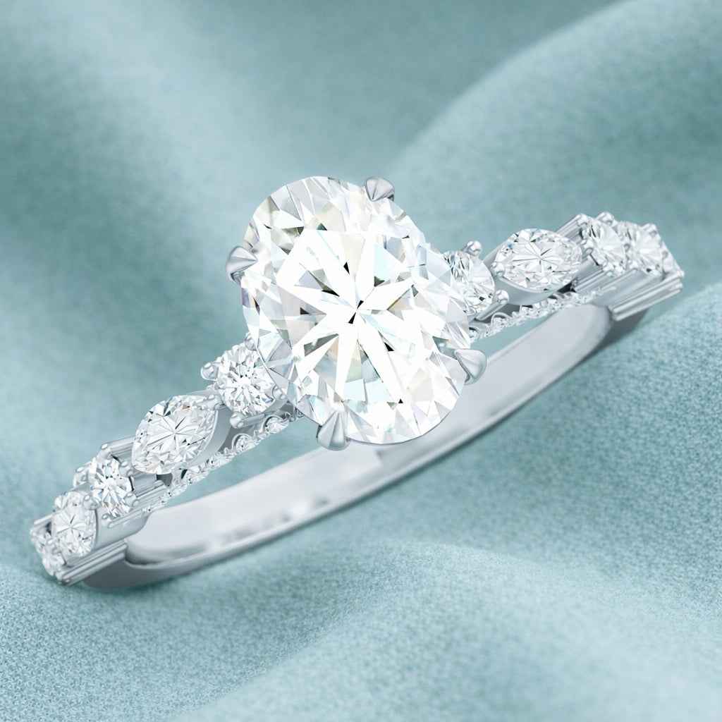 The Luminous Vine: 2.07ct Oval Moissanite Marquise Accent Ring