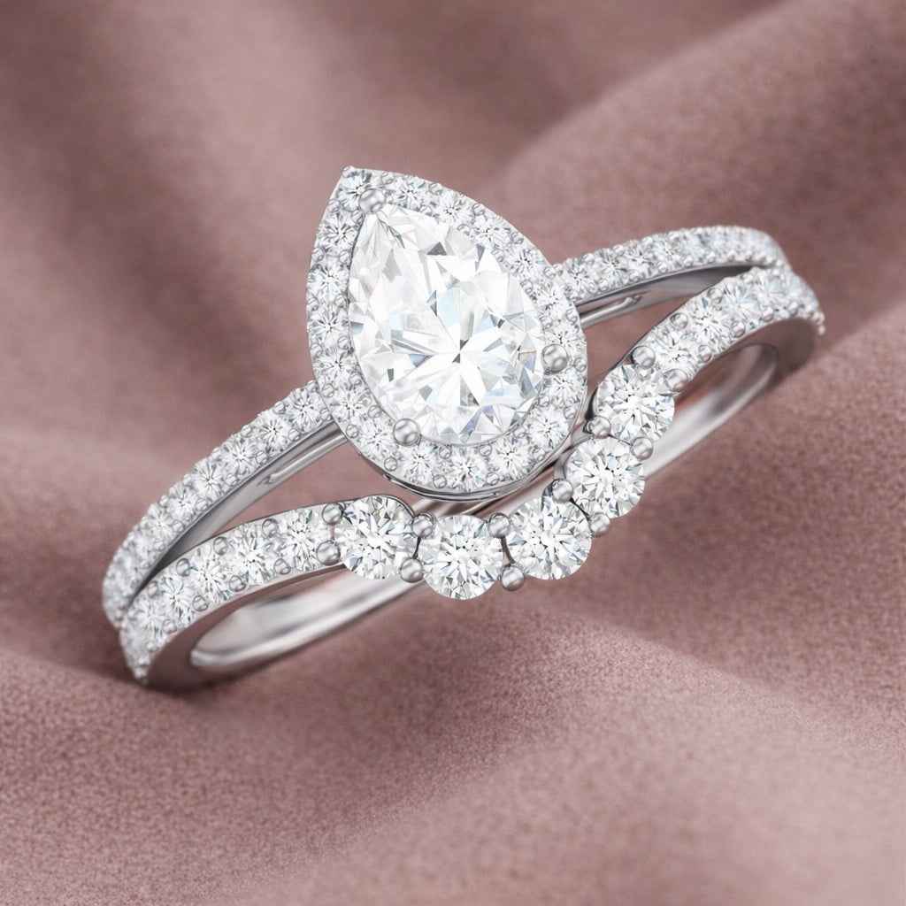 The Radiant Teardrop: 1.4ct Pear Moissanite Bridal Ring Set