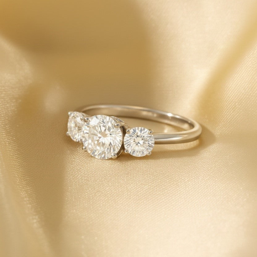 The Timeless Trinity: 0.75ct Moissanite 3-Stone Engagement Ring
