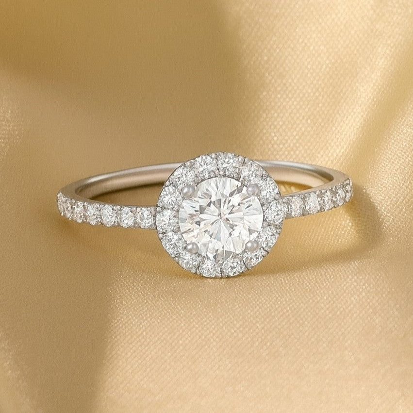 The Classic Radiance: 1.40ct Moissanite Halo Engagement Ring