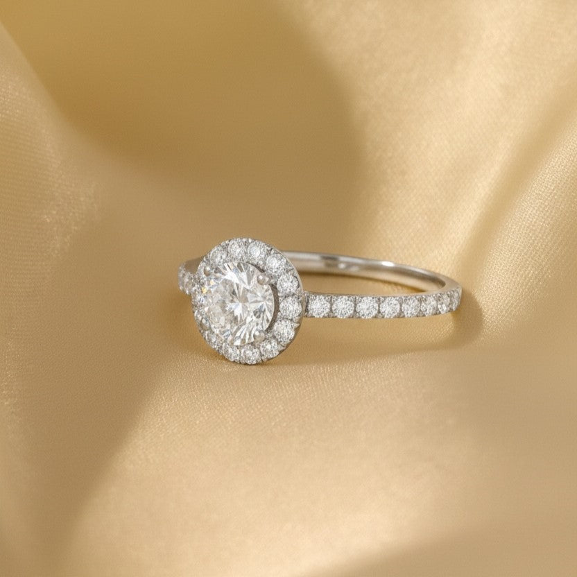 The Classic Radiance: 1.40ct Moissanite Halo Engagement Ring
