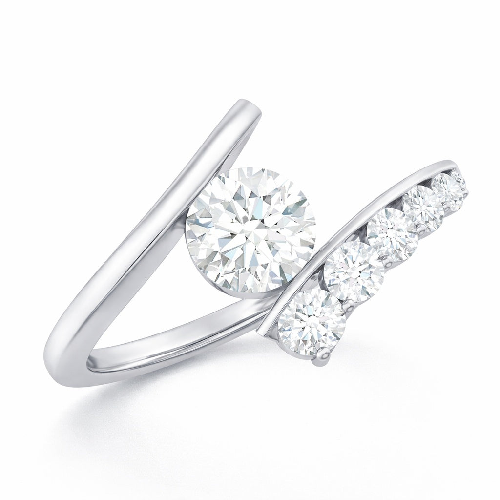 The Modern Bypass: 1.50ct Round Moissanite Asymmetrical Engagement Ring