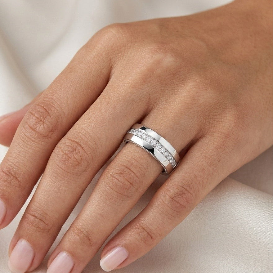 The Modern Inset: 0.20ct Moissanite Wide Eternity Band