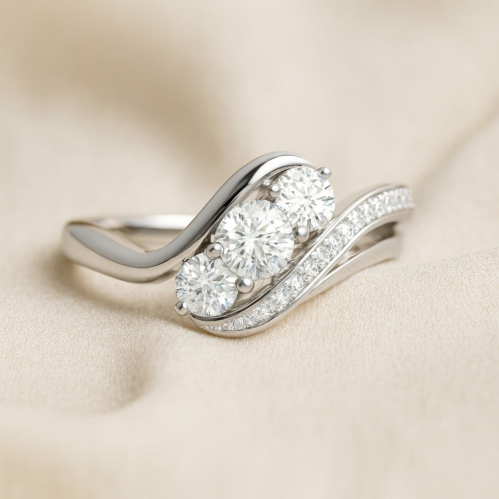 The Fluid Trio: 0.50ct Moissanite Stackable Wave Ring