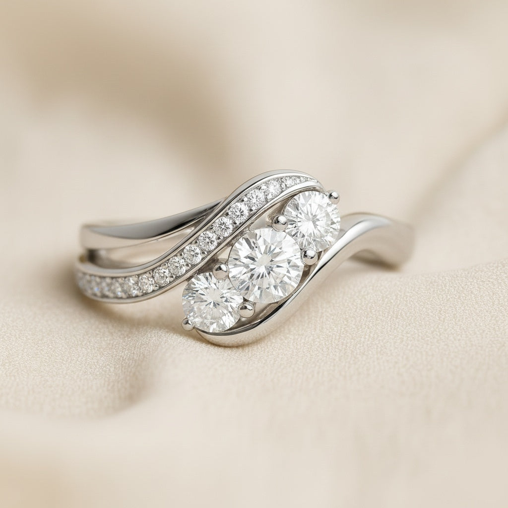 The Fluid Trio: 0.50ct Moissanite Stackable Wave Ring