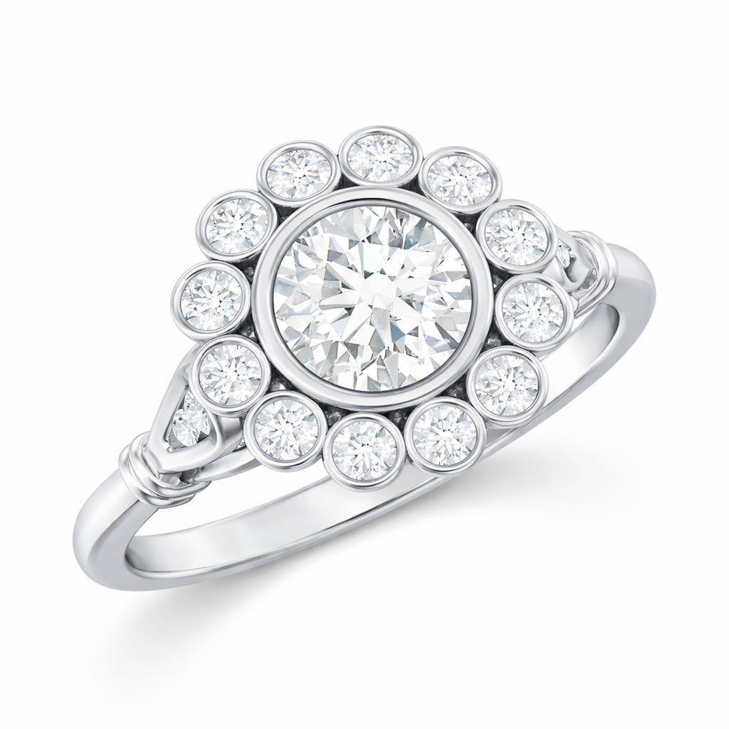 The Art Deco Bezel: 1.79ct Moissanite Vintage Halo Engagement Ring