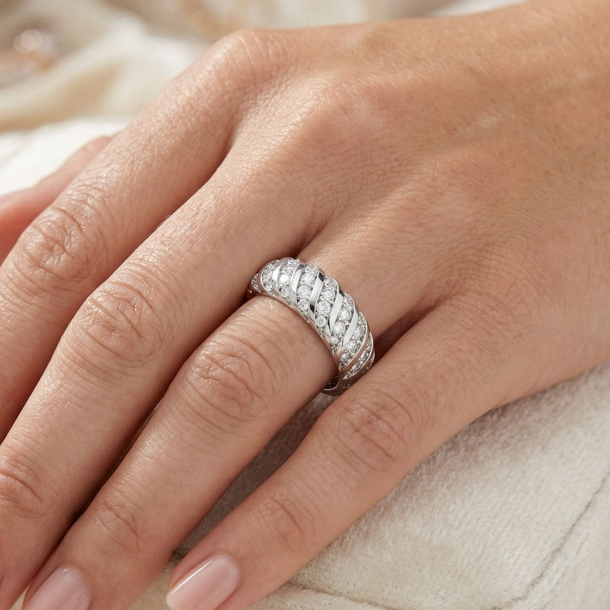 The Sculpted Swirl: 1.38ct Moissanite Dome Eternity Band