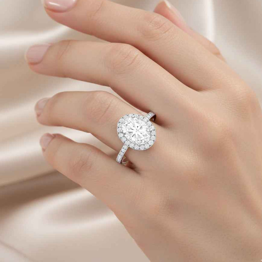 The Luminous Halo: 1.5ct Oval Moissanite Pavé Engagement Ring