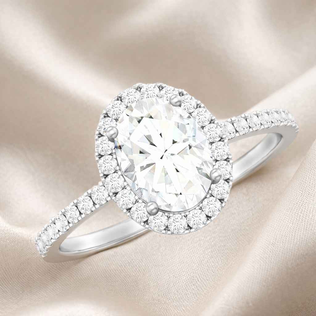The Luminous Halo: 1.5ct Oval Moissanite Pavé Engagement Ring