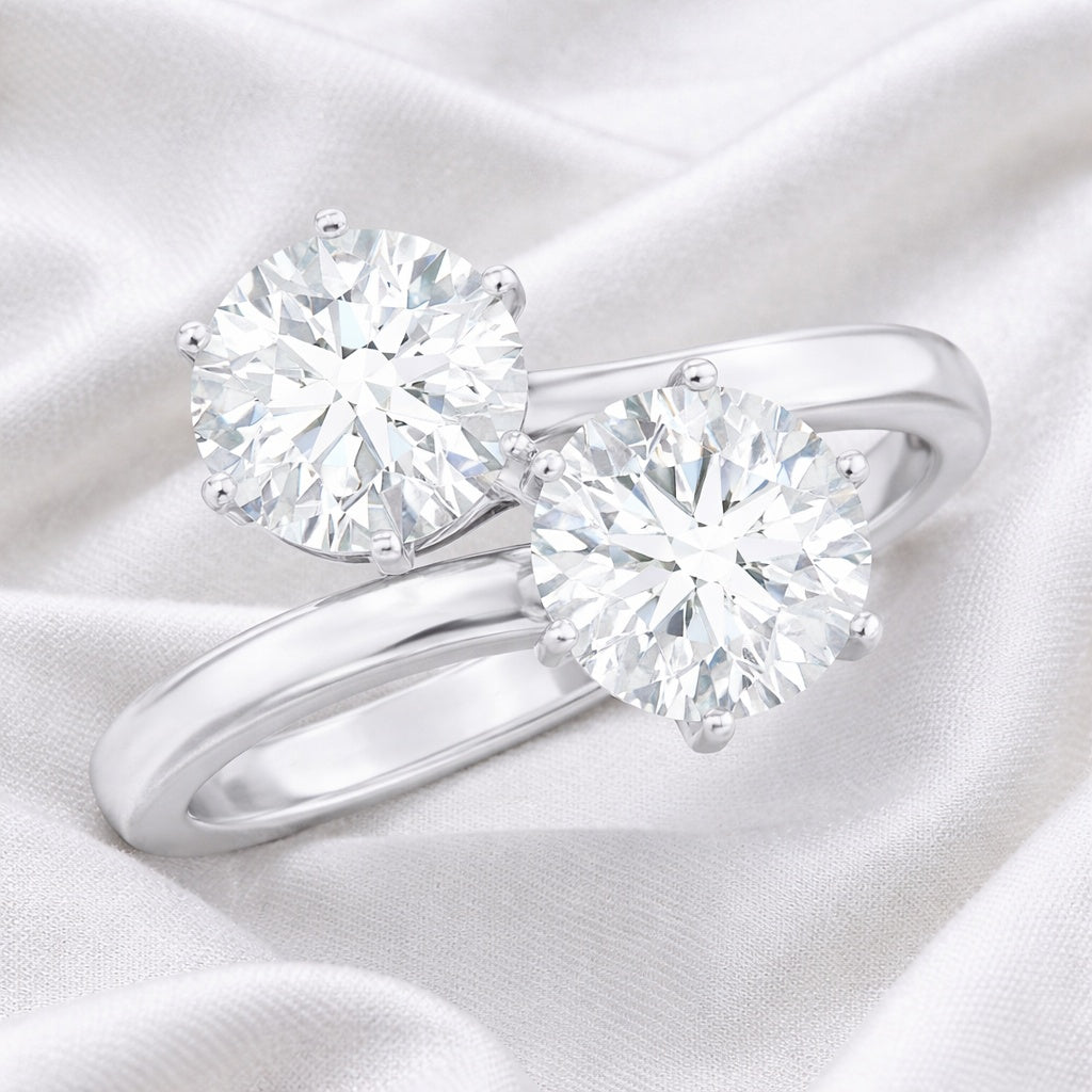 The Dual Radiance: 2.00ct Toi et Moi Moissanite Bypass Ring