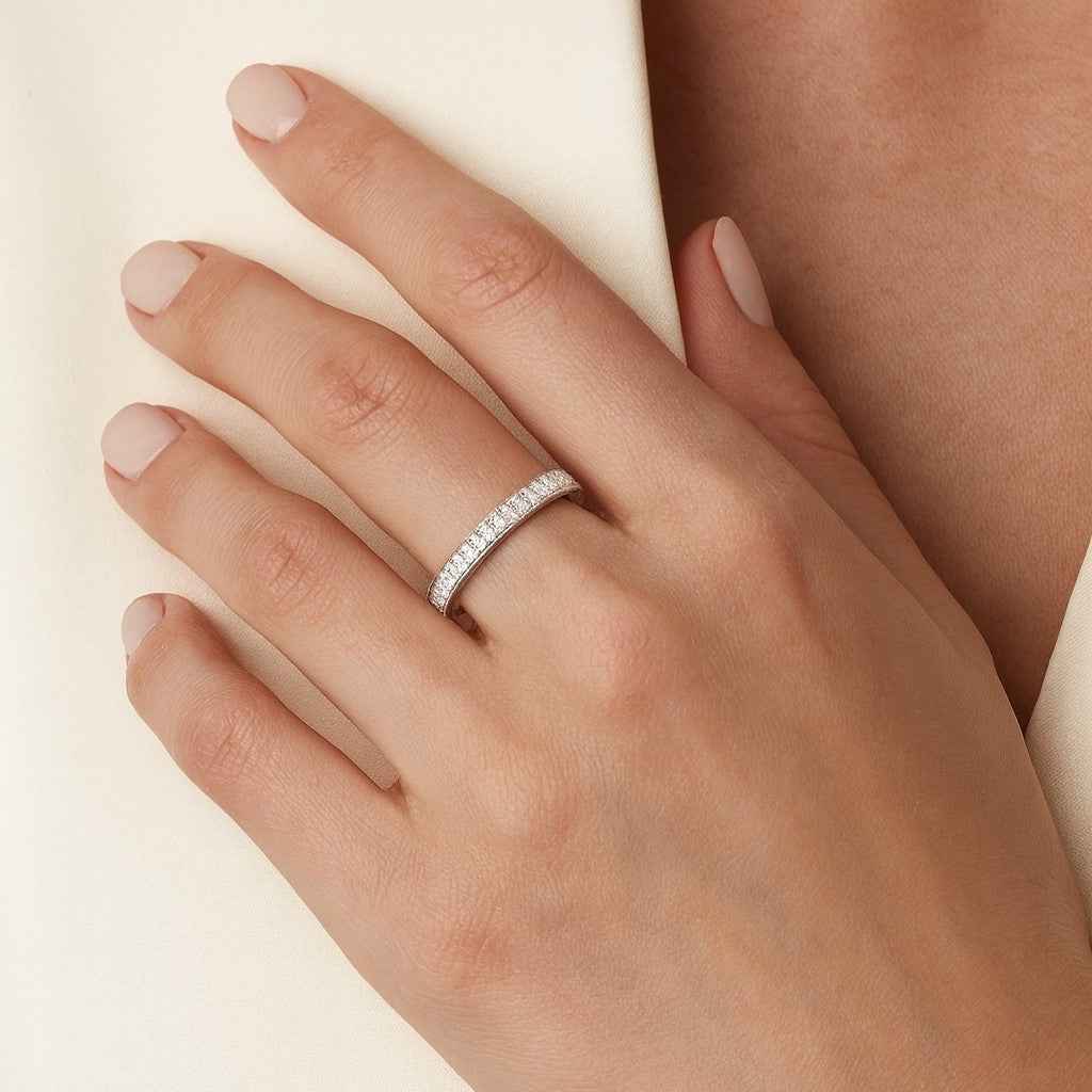 The Eternal Glow: 0.46ct Moissanite Pavé Stackable Band
