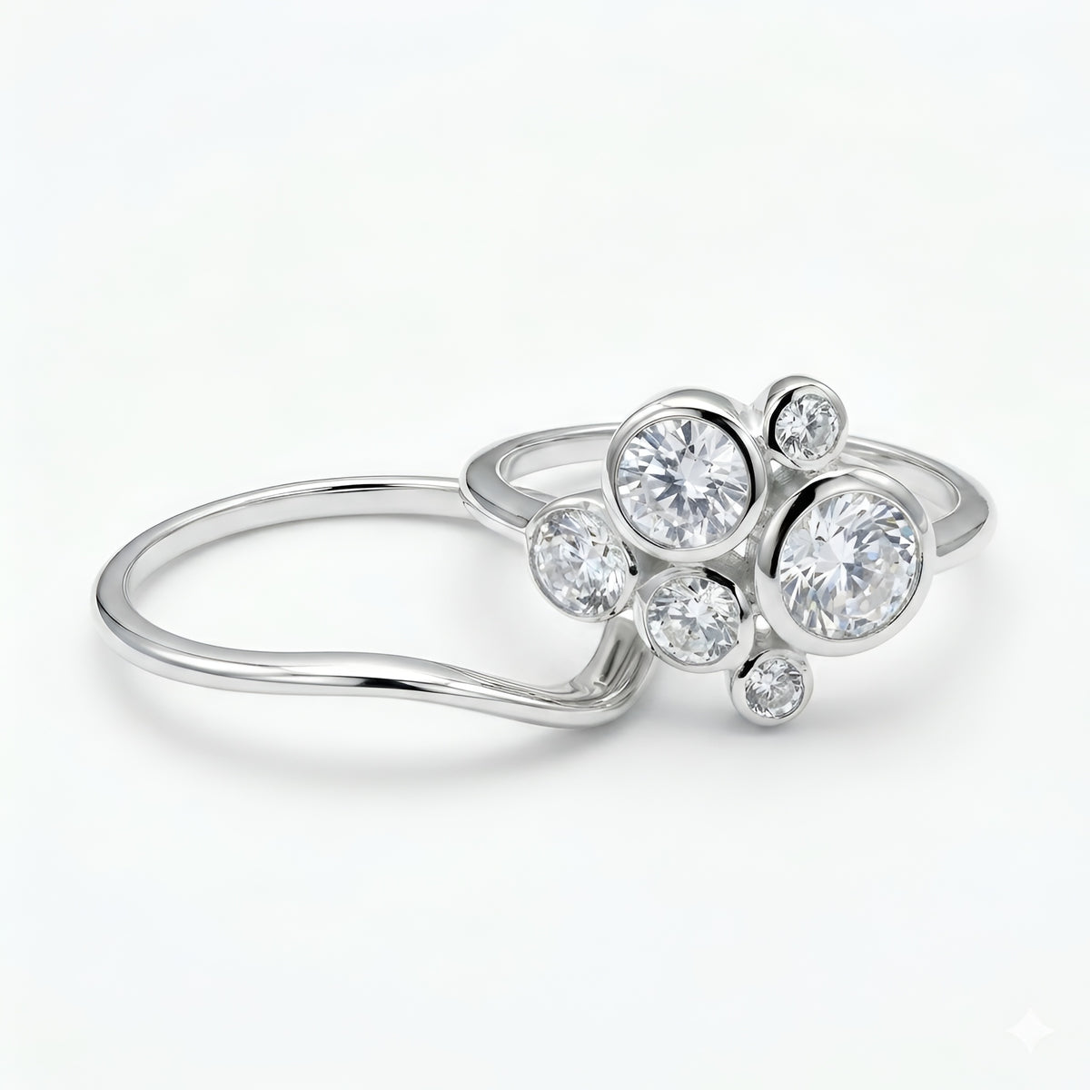 The Golden Constellation: Moissanite Cluster Ring Set