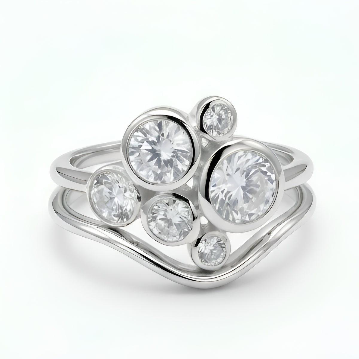 The Golden Constellation: Moissanite Cluster Ring Set