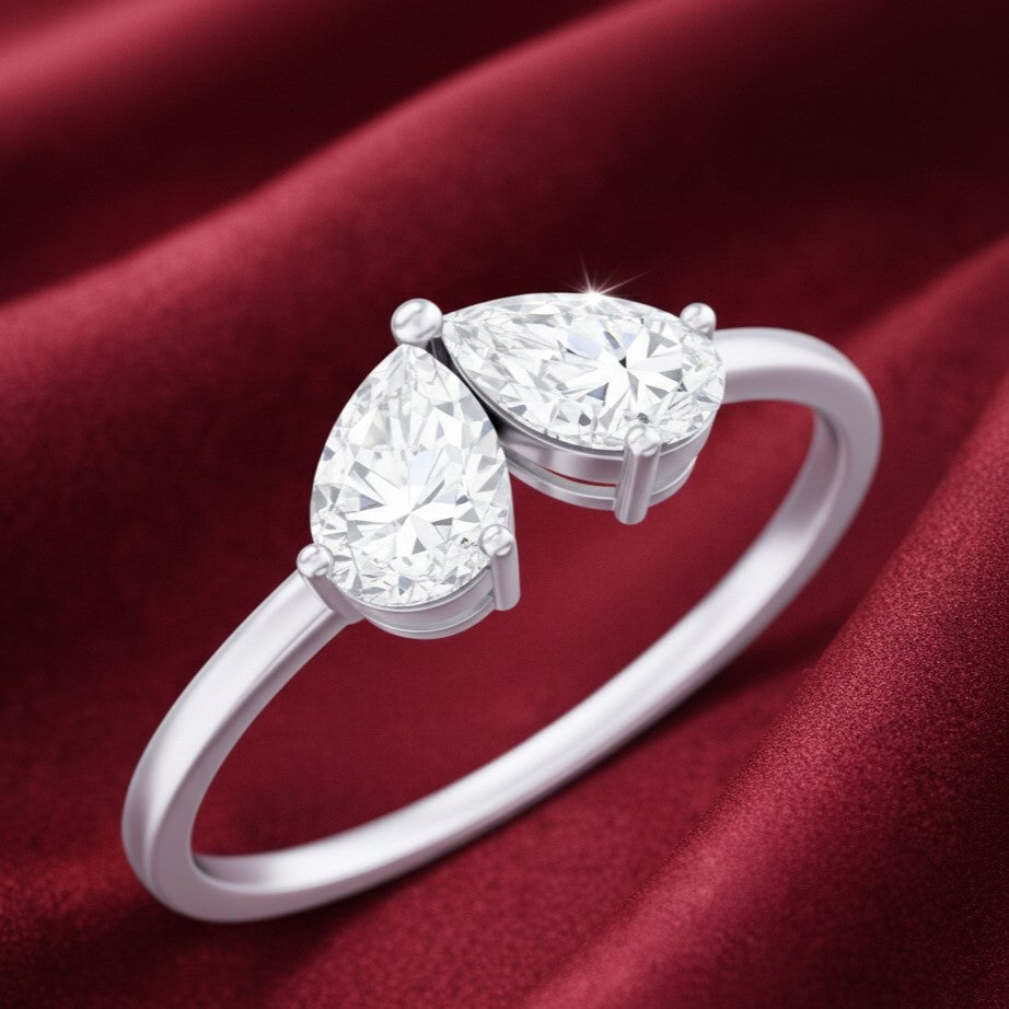 The Dual Tear: 1.05ct Pear Moissanite Toi et Moi Ring