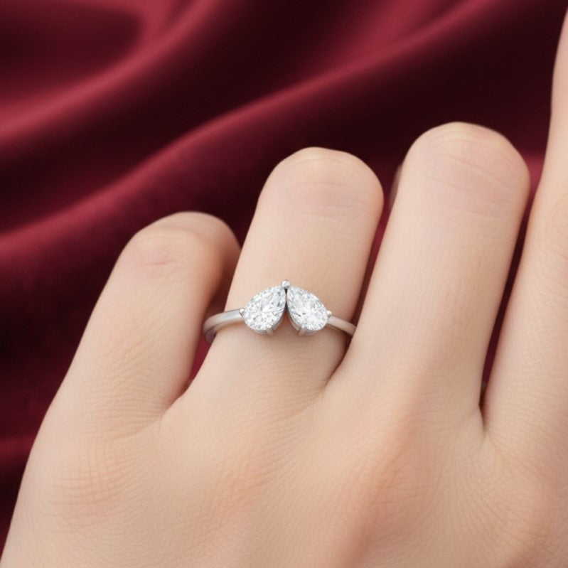 The Dual Tear: 1.05ct Pear Moissanite Toi et Moi Ring